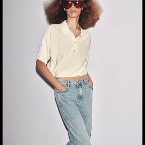 Zara Cream Short Sleeve Polo Top